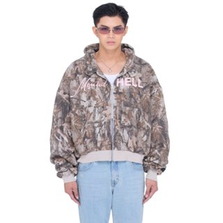 Áo khoác Hoodie unisex khóa kéo họa tiết in lụa - BEUTER Mental hell Camo Boxy Zip Hoodie