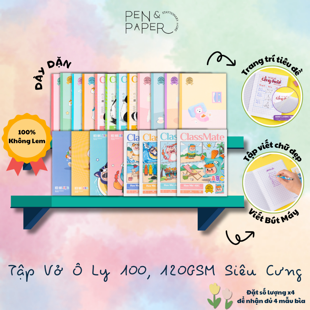 Vở Ô Ly CLASSMATE 100, 120 GSM, Vở Ô Ly Giấy Dày Trang Trí Tiêu Đề, Tập Viết Tiếng Trung