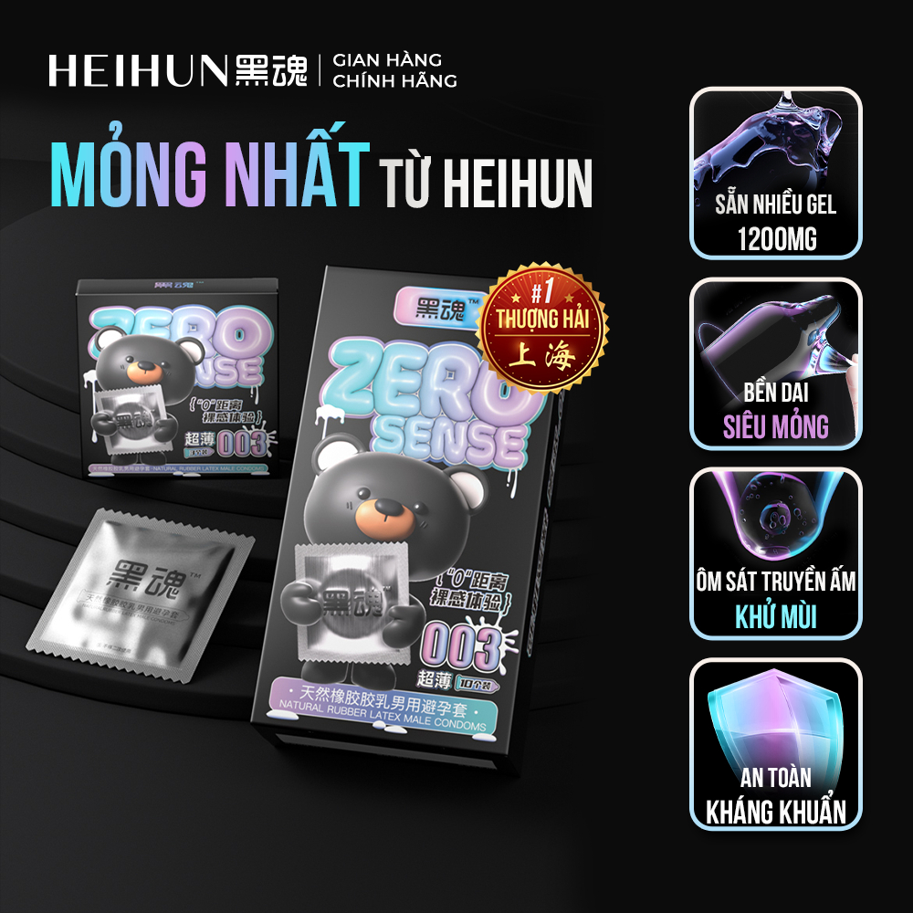 SIÊU MỎNG | Bao Cao Su HEIHUN Zero 003 Siêu Mỏng Tàng Hình, Không Mùi, Bền Dai, Nhiều Gel
