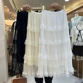 Chân váy dài, chân váy lưng chun phối ren màu trắng kem 4 tầng đi biển phong cách bánh bèo tiểu thư đi làm đi chơi -RUBY