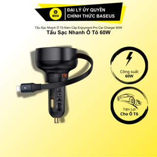 Tẩu Sạc Ô Tô Baseus Enjoyment Pro Sạc Siêu Nhanh | Có Dây Rút Gọn 70cm Chống Rối, Sạc 2 Cổng