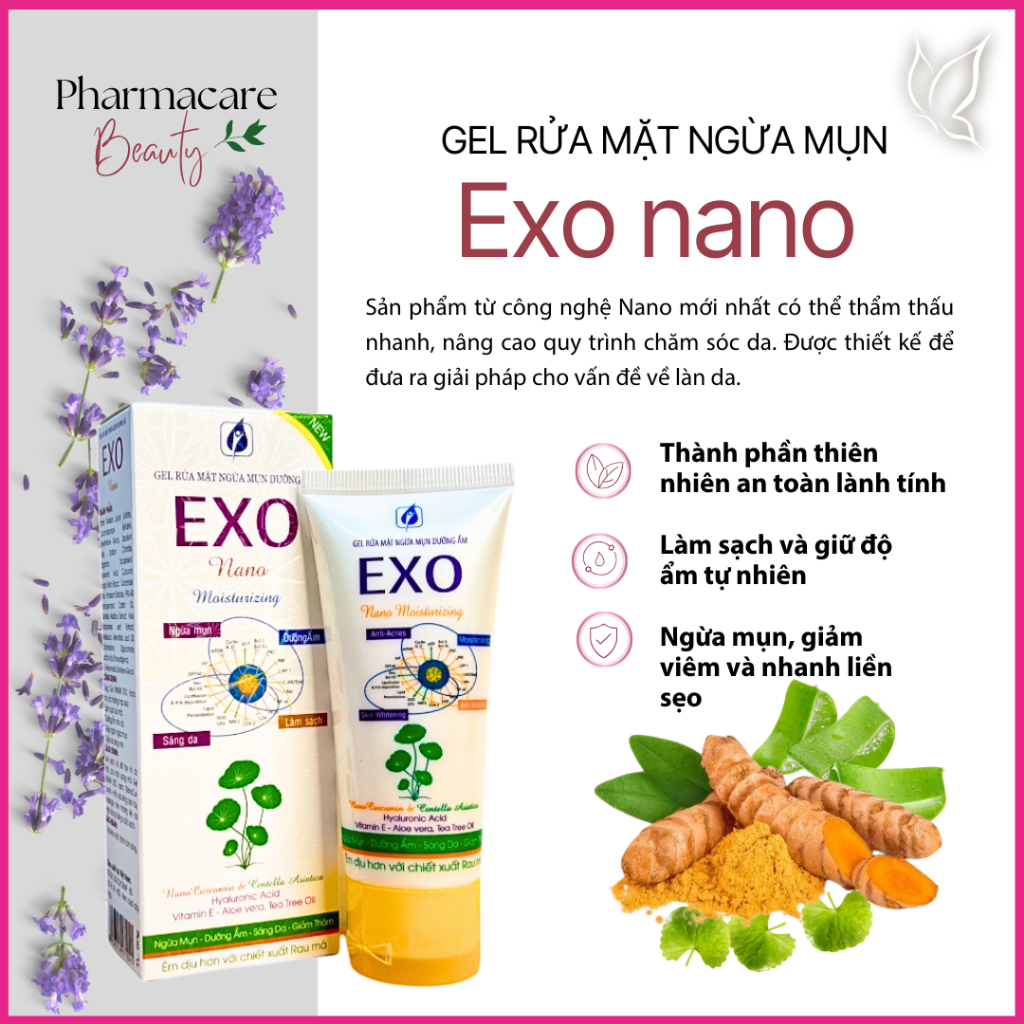 Gel rửa mặt ngừa mụn dưỡng ẩm EXO nano 60g ( Tinh chất nghệ ) sữa rửa mặt