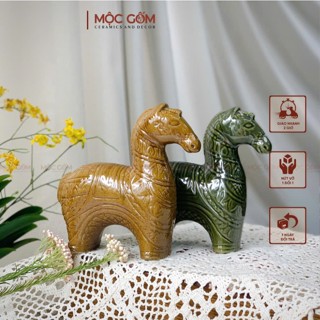  Tượng ngựa gốm sứ Bát Tràng mini họa tiết vân nổi thổ cẩm để bàn trang trí Mộc Gốm MG364 