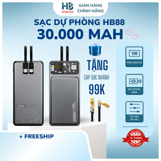 [ K đặt được nhắn sốp] Pin Sạc Dự Phòng 30.000mah Habitek HB88 Sạc nhanh 100W, Tích Hợp Dây Cap Sạc, Sạc Cho Điện Thoại