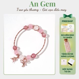 Vòng tay nữ đá tự nhiên mix charm vàng hồng An Gem, lắc tay phong thủy năng lượng charm nơ cherry Rose Gold