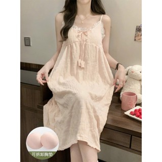 Đầm váy ngủ babydoll 2 dây có mút chất đũi cotton mặc nhà thoáng mát cách điệu dễ thương phong cách 036