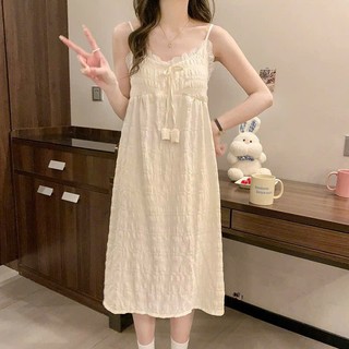 Đầm váy ngủ babydoll 2 dây chất đũi cotton mặc nhà thoáng mát dễ thương cách điệu phong cách Hàn Quốc 036