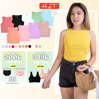 Áo croptop Nữ, áo 3 lỗ kiểu dáng basic H&T chất thun rib cotton co giãn tốt, đủ top size cho Mẹ và Bé-ATNBG021