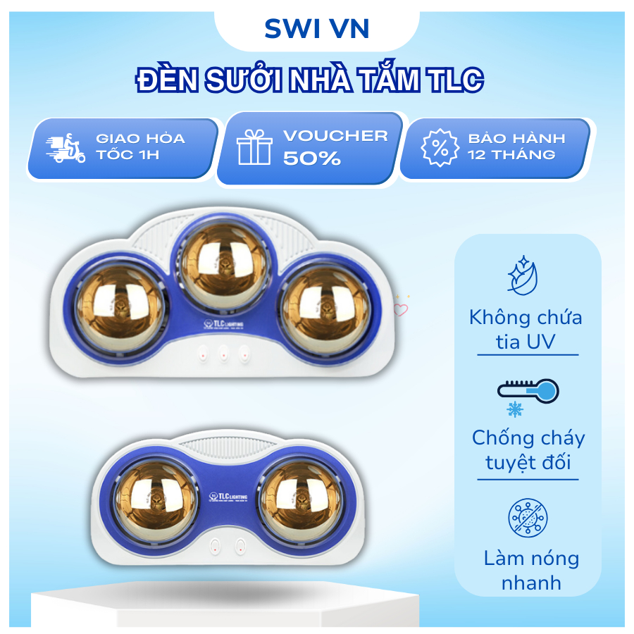 Đèn Sưởi Nhà Tắm TLC SWI, An Toàn, Tiện Lợi, Bảo Vệ Mắt, Không Chứa Tia UV, BH Chính Hãng 3 Năm