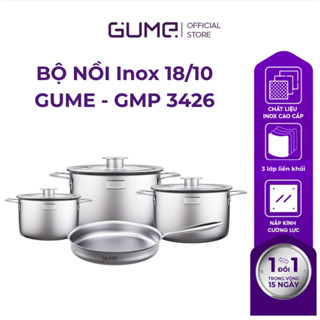 Bộ Nồi Inox 18/10 GUME NamSAN GMP - 3426, Nồi Size 18,20,26cm Chảo Size 26cm Phù Hợp Mọi Loại Bếp