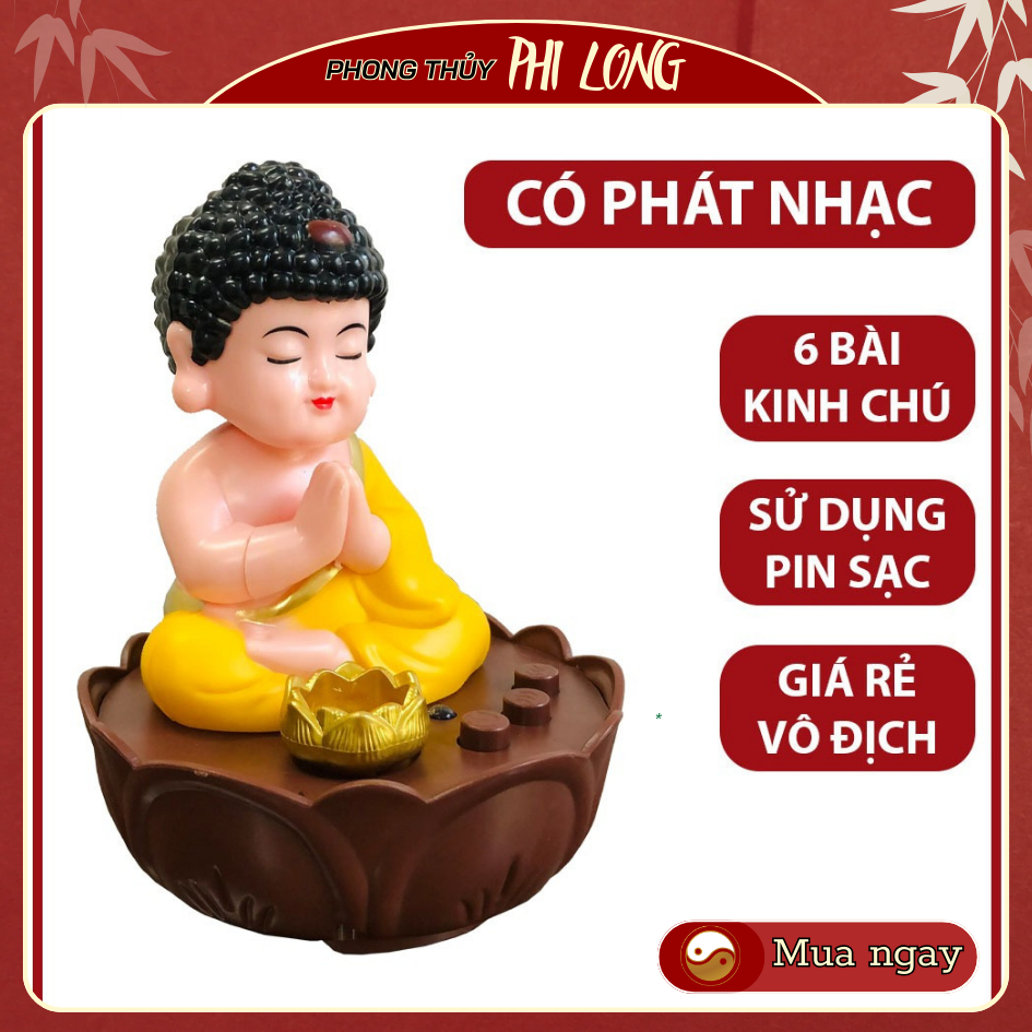 Tượng phật thích ca có nhạc gật đầu tụng kinh dùng pin sạc cao 11cm trang trí ban thờ