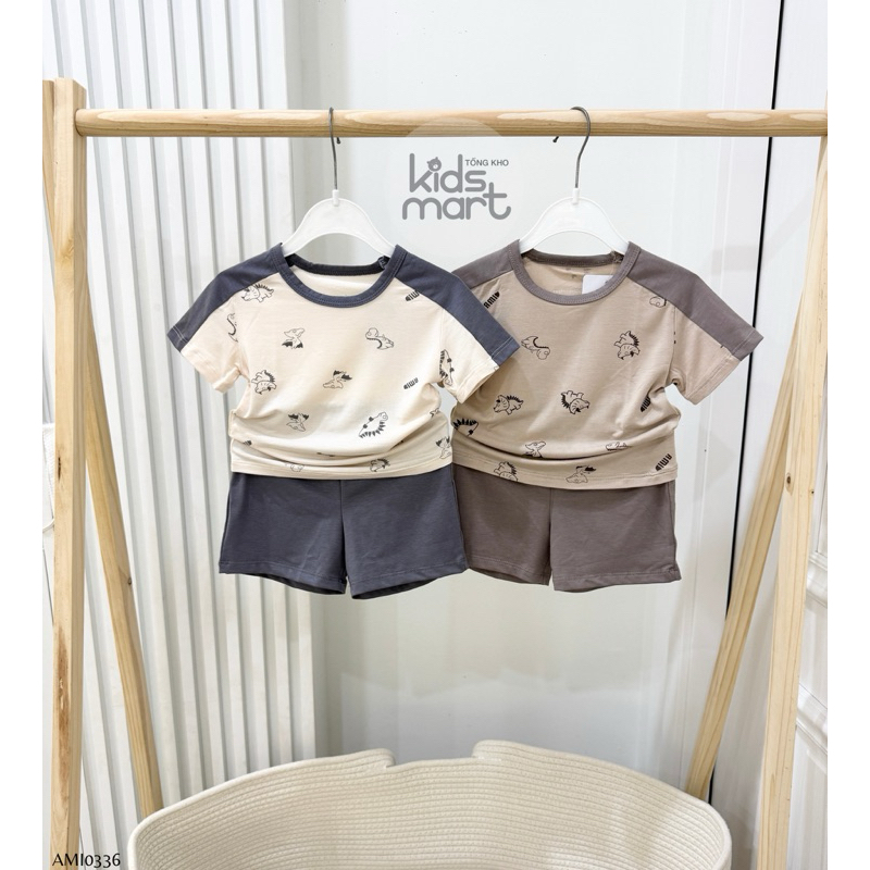 bộ cộc tay thun lạnh mềm mát cho bé họa tiết khủng long anmina AMI0336