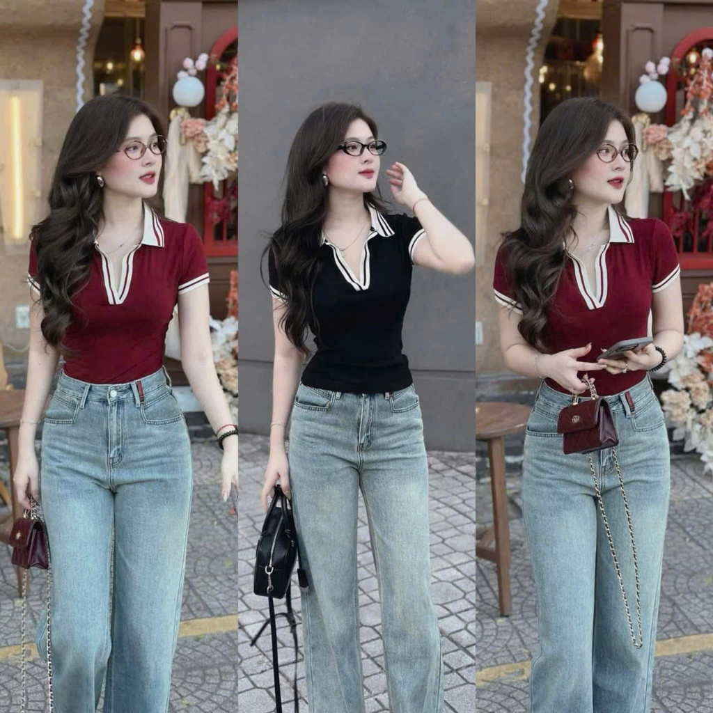  Áo dáng babytee nữ polo unisex tay ngắn CỔ POLO VIỀN  form rộng freesize CaMa Store M55210 