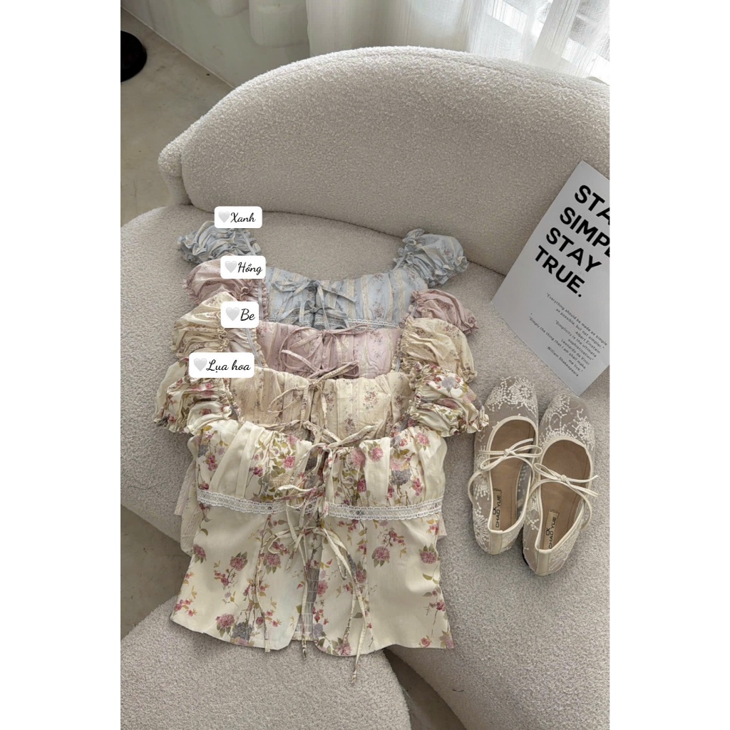 LEILA TOP | Áo trễ vai hoa XẺ TRƯỚC, có mút ngực - phía sau có chun co dãn size SML | BigBuy360 - bigbuy360.vn
