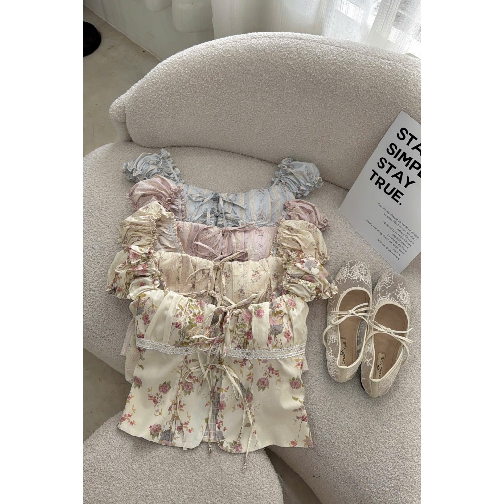 LEILA TOP | Áo trễ vai hoa XẺ TRƯỚC, có mút ngực - phía sau có chun co dãn size SML | BigBuy360 - bigbuy360.vn