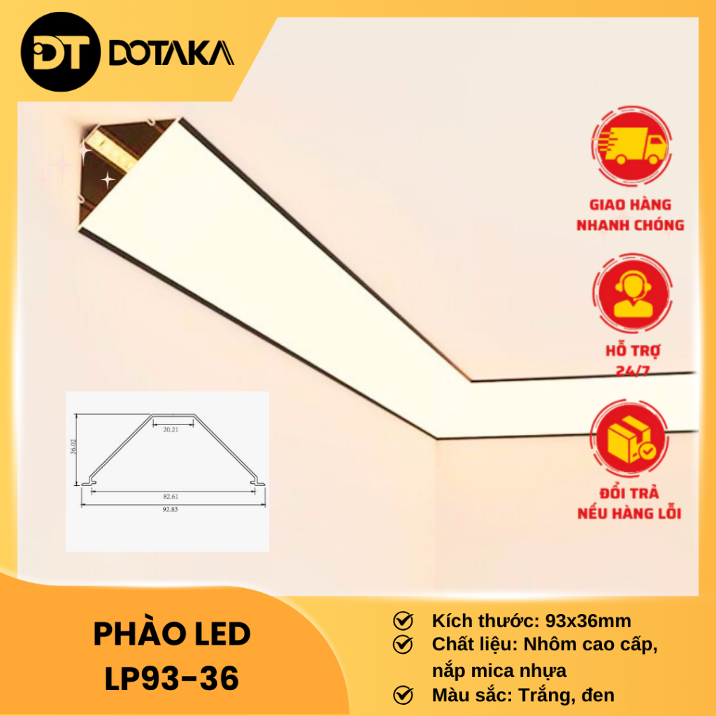 Thanh nhôm Phào LED nhôm định hình LP93-36 Thanh dài 3m cắt đôi thành 2 thanh 1.5m - (Cần gửi thanh 
