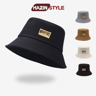 Mũ bucket HAZIN thêu chữ NBIVESRT, nón vành tròn form mềm dành cho nam nữ chất vải kaki đi học đi chơi siêu xinh