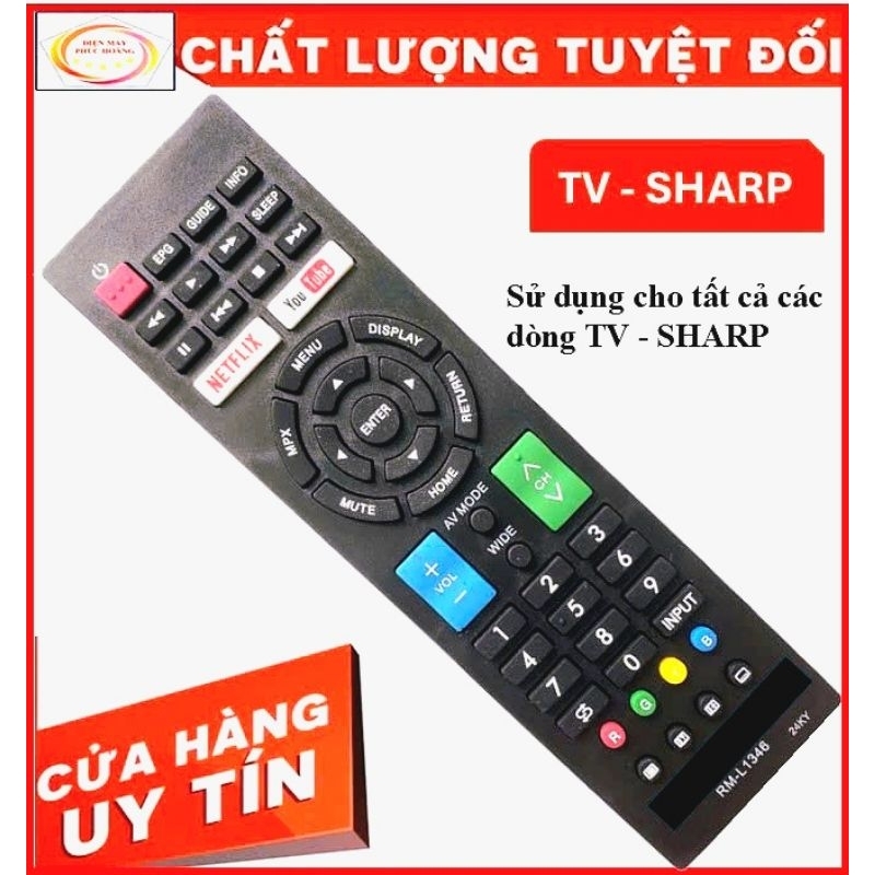 Remote điều khiển tivi sharp các loại RM-L1346, RM-L1046, RM-L1238. Bảo hành 12 tháng.