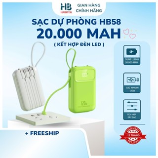 Sạc Pin Dự Phòng 20000mAh HABITEK HB58 Hỗ Trợ Sạc Nhanh 120W, Tích Hợp Bóng Đèn Dùng Cho Mọi Điện Thoại