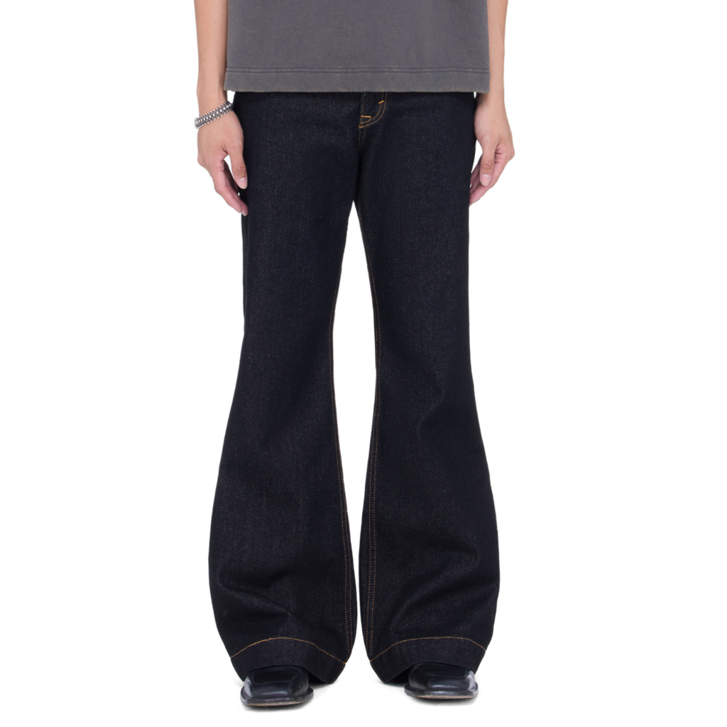 Quần jeans dài ống loe chỉ nổi unisex - BEUTER Grey Flare Raw Denim Jeans