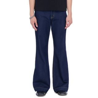 Quần jeans dài ống loe chỉ nổi unisex - BEUTER Navy Blue Flare Raw Denim Jeans