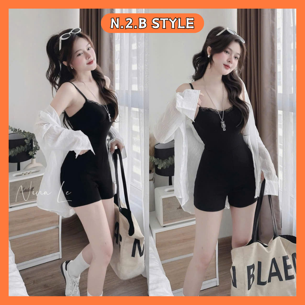 Set Jumpsuit liền thân 2 dây viền ren kèm áo sơ mi siêu tôn dáng mặc đi du lịch đi biển siêu xinh