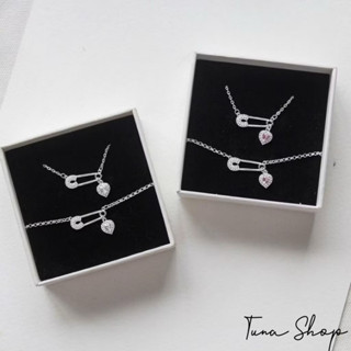  Dây chuyền bạc mặt khóa trái tim gắn đá cao cấp Safety Pin Vòng cổ bạc nữ ghim băng đính đá TUNA SILVER Trang sức Bạc 
