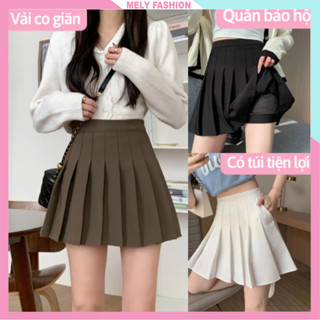 Chân váy tennis xếp ly ngắn chữ A có túi lưng cao chất Umi cao cấp co giãn có bigsize màu đen trắng nâu CV73-CV01