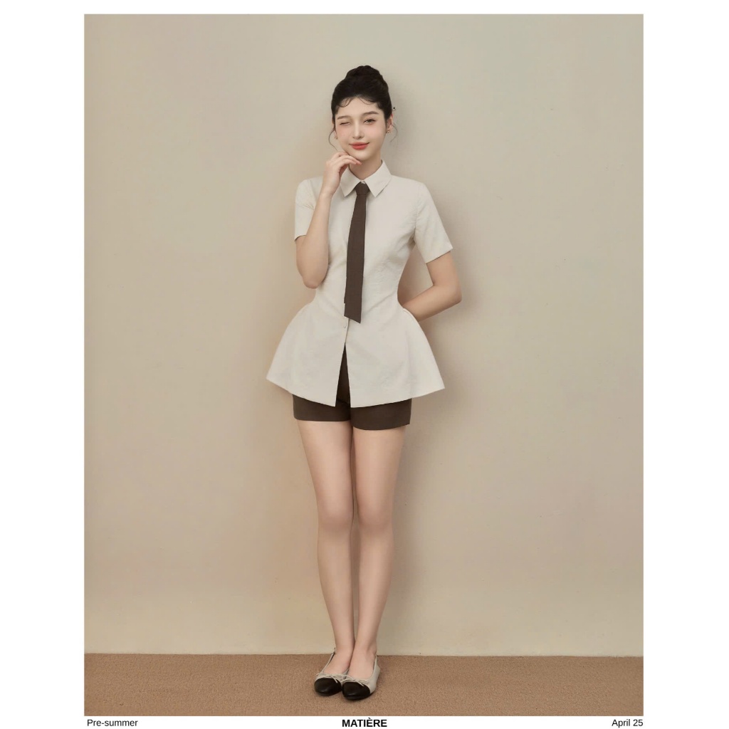 SEREN TOP - Set áo sơ mi kiểu thắt cavat chất đũi mát mịn phù hợp mùa hè by Cherine