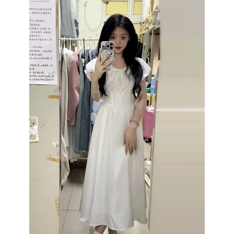 VÁY SƠ MI TRẮNG DÁNG DÀI CHÍT EO HÀN QUỐC