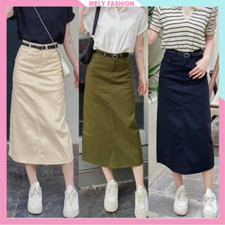 Chân váy kaki dáng dài midi phong cách ulzzang vintage jean denim xẻ sau cá tính trẻ trung đi màu đen be rêu CV67