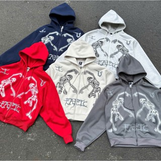 Áo khoác zip nỉ 2 da FAFIC BONES logo áo hoodie zip nam nữ unisex fafic studio