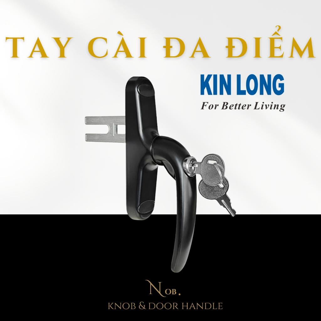 [KINLONG - Có chìa] Tay gạt cửa sổ cửa mở hất có chìa màu Đen chất liệu Nhôm hợp kim - Hàng Chính hã