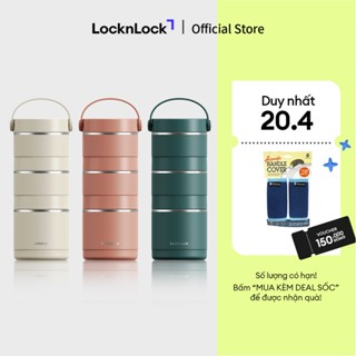 Bộ hộp cơm giữ nhiệt LocknLock Tower Vacuum Lunch Box	bằng thép không gỉ có tay xách LHC8058
