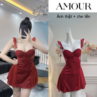  AMOUR - SP067- Váy ngủ lụa 2 dây cánh tiên phối ren hàng qccc 
