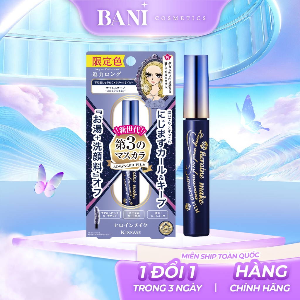 Mascara Dạng Màng Film Làm Dài Và Cong Mi Kissme Heroine Make Long&Curl Mascara - Xanh Navy (GH)