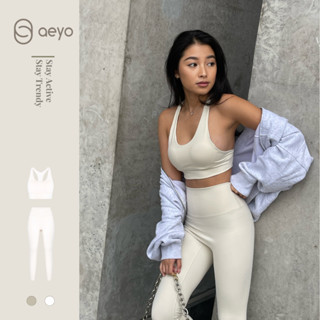 aeyo I Bộ đồ tập gym yoga nữ, áo bra cổ chữ V mút rời, quần legging dài cạp cao mềm mịn Feminine