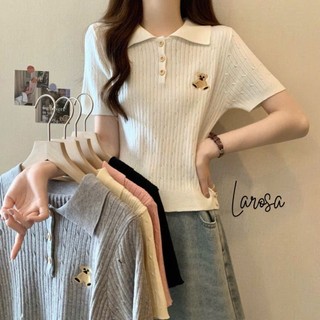 Áo Polo Nữ Thêu Gấu Khuy Cài Chất Len Mềm Mịn Hàng QC