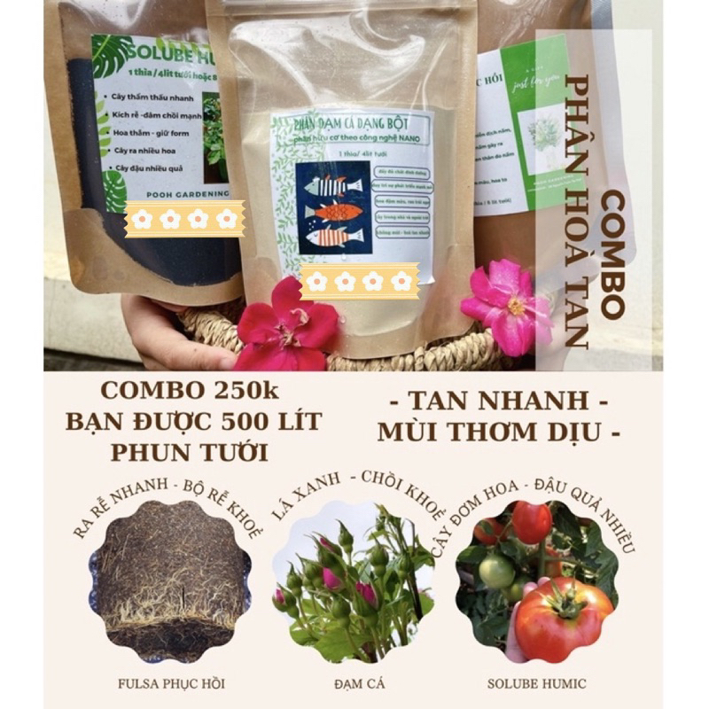 COMBO PHÂN HỮU CƠ HOÀ TAN (PHỤC HỒI-SOLUBEHUMIC-ĐẠM CÁ)
