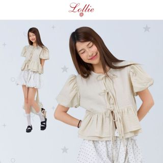 LOLLIE STUDIO - Áo kiểu tay bồng buộc nơ chất liệu kate xốp xinh xắn Hope Top TKA433