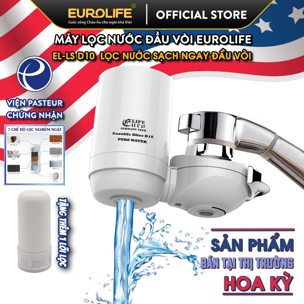 Máy lọc trực tiếp đầu vòi Eurolife EL-LS-D10 - Tặng lõi lọc D10 (Sản phẩm bán tại thị trường Mỹ)