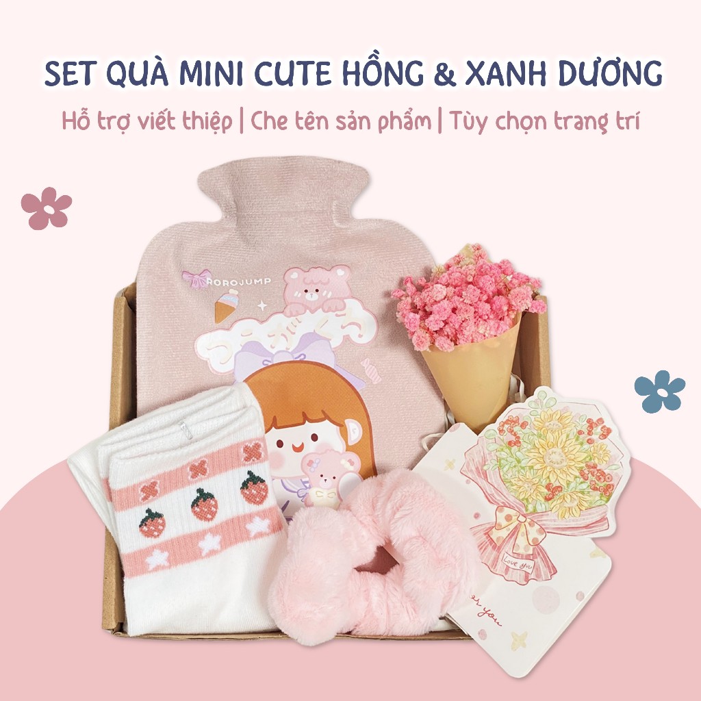 Set hộp quà mini cute nhiều màu tặng bạn gái, bạn thân kèm hoa, hỗ trợ viết thiệp Weeny Land MNTH
