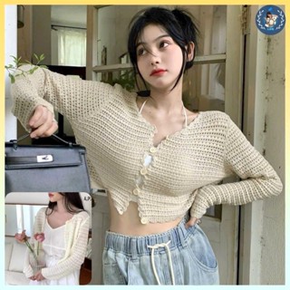 [A415] Áo khoác len LƯỚI GÂN NGANG dáng CROPTOP tay dài mỏng nhẹ mặc 2 kiểu dễ phối đồ - L2M