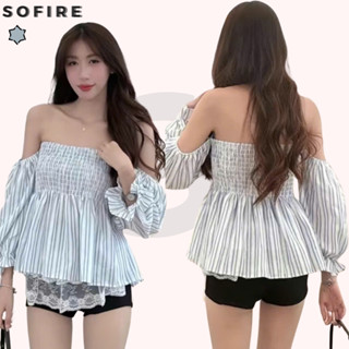  Áo Baby Doll Nữ Trễ Vai Tay Phồng Nhúng Ngực SOFIRE Áo Linen Trễ Vai Tay Lửng Phong Cách Mùa Hè Nữ Tính - A100 