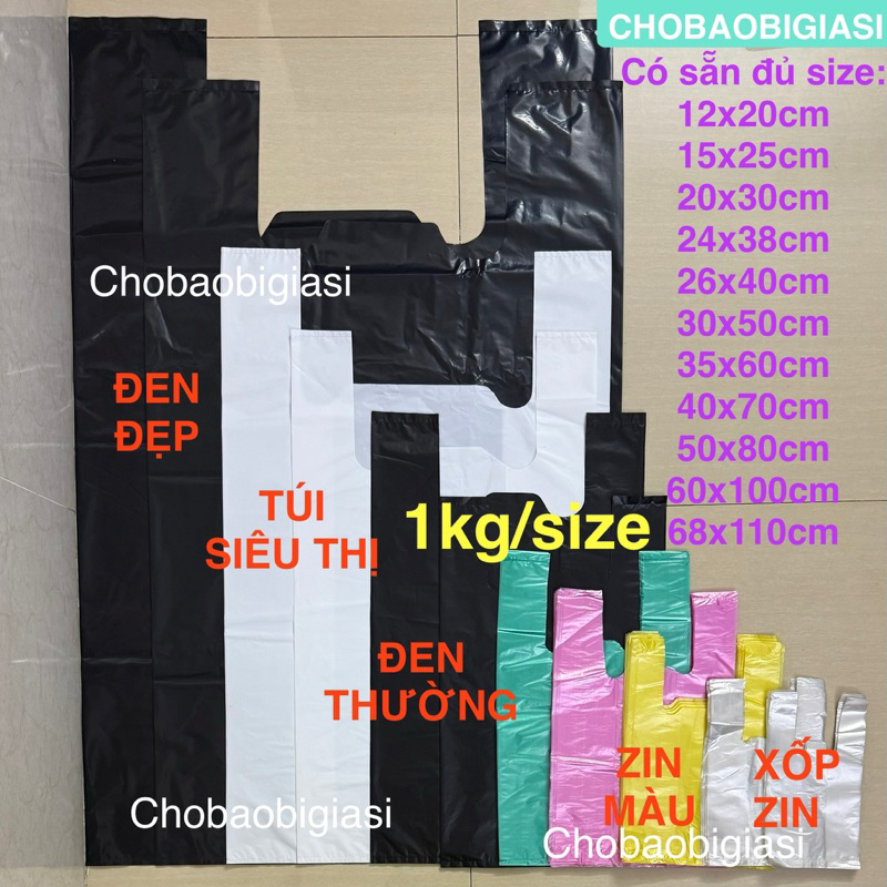 {1kg/size} Túi XỐP ZIN, TÚI SIÊU THỊ, TÚI XỐP ĐEN bóng đẹp dày dặn, chắc chắn, đủ màu, đủ size tiện lợi (SP y hình).……..