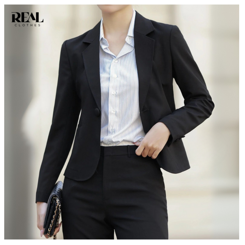 Blazer tay dài dáng ôm cơ bản ngắn 53cm Office REAL CLOTHES (tổng hợp màu), vải Kaki lụa ít nhăn