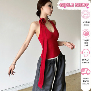  Áo Yếm Đỏ Hở Lưng Dáng Dài Đính Hoa Áo KIểu Nữ Cổ Yếm Chất Thun Borip Ôm Body Phong Cách Sang Trọng Quyến Rũ - A99 
