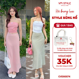 Chân váy dài VM STYLE, chân váy dáng dáng dài xoè kẻ caro nhiều màu đi biển, đi chơi, đi học - CVD00074