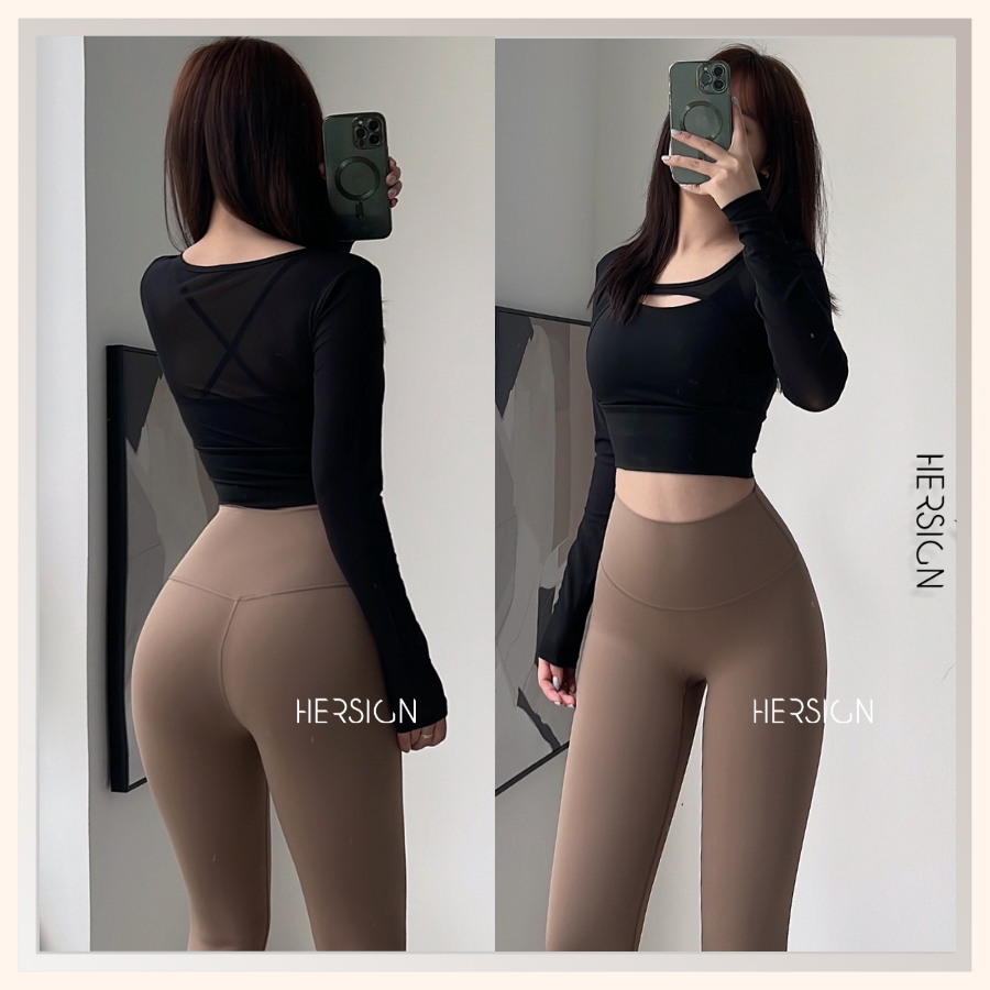 Set tập yoga nữ Đồ tập gym nữ cao cấp Áo croptop dài tay quần legging HERSIGN-SMIXC28L20B BST HERSIGN BEST SELLER