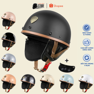 Mũ Bảo Hiểm Nửa Đầu VARO Pug Vintage Có Ốp Da - Bảo Hành 12 Tháng